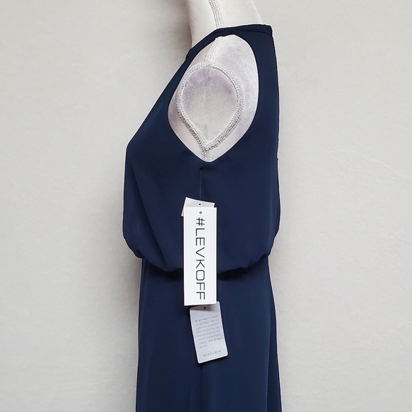 BLOOMINGDALE'S Levkoff 7081 Navy Blue Chiffon Sleeveless Halter Maxi Dress 6 - Picture 6 of 10